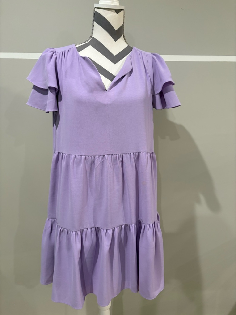 BCBGeneration Lavender Tiered V-Neck Mini Dress - Picture 2 of 7